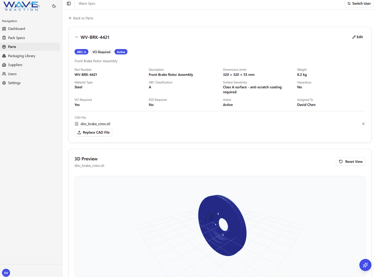 Part-level Design and Pack Data