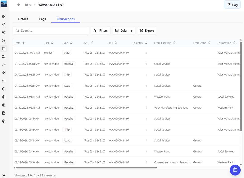 Serialized Asset Transaction History