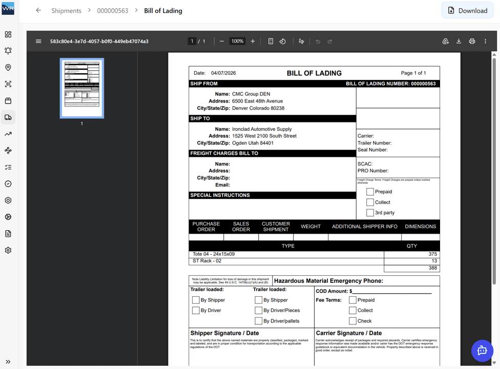Automated BOL Generation